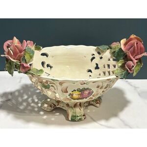 Nuova Capodimonte Italy Reticulated Floral Centerpiece Bowl Savastano Rose